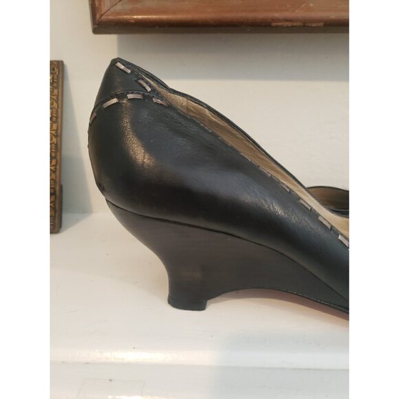 Arturo Chiang Shoes Wedges Womens Leather Navy Peep Toe 7.5 Kitten Heel - Picture 7 of 12